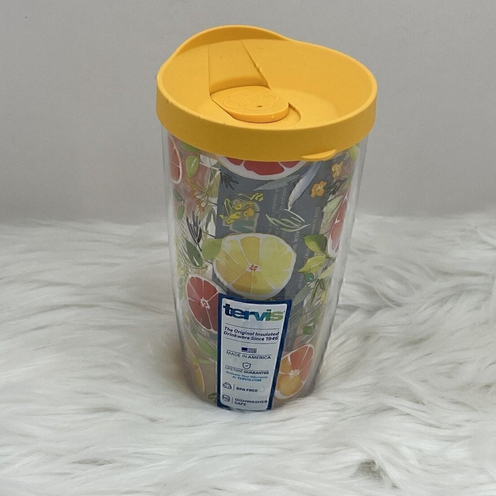 NEW Tervis Tumbler 16 Ounce Yellow Yao Cheng Citrus Insulated W/ Lid BPA-Free